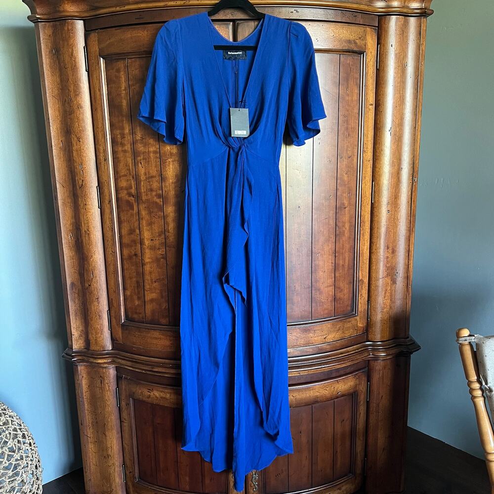 Reformation Westport Hi-Low Hem Midi Dress 2 Surplice V-Neck Cobalt NWT $218